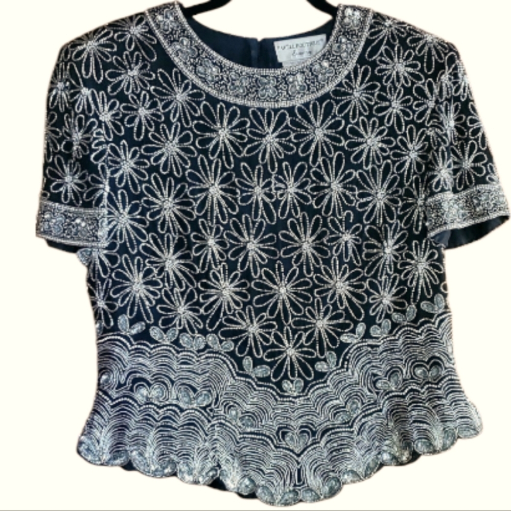 Papell Boutique Silk Beaded Formal Top Size L